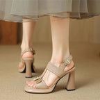 Damen elegante Slingback-Sandalen mit komfortablem Blockabsatz