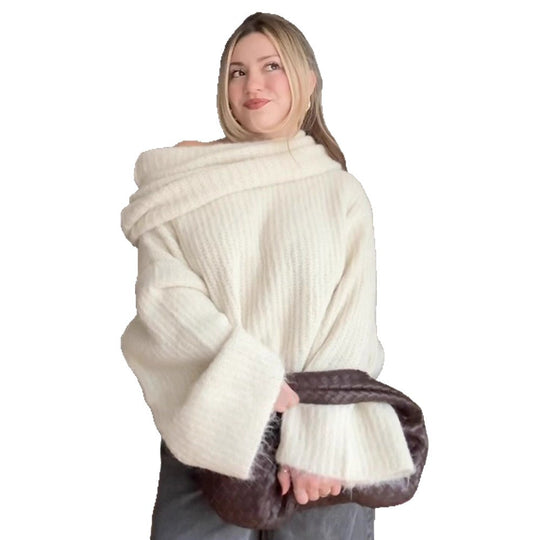 Damen Oversized Strickpullover mit weitem Schnitt und tiefem V-Ausschnitt R&B