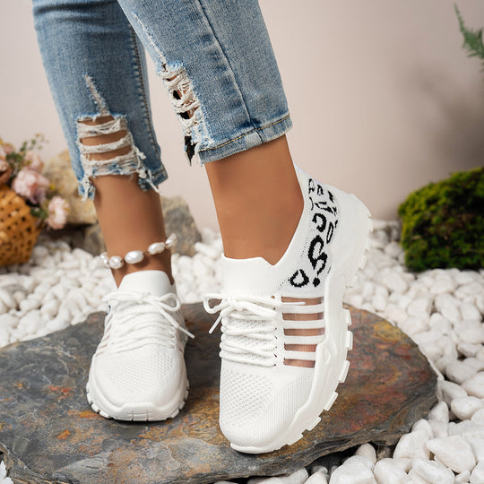 Damen Sportliche Sneakers mit atmungsaktivem Netzdesign und modischem Leopardenmuster R&B