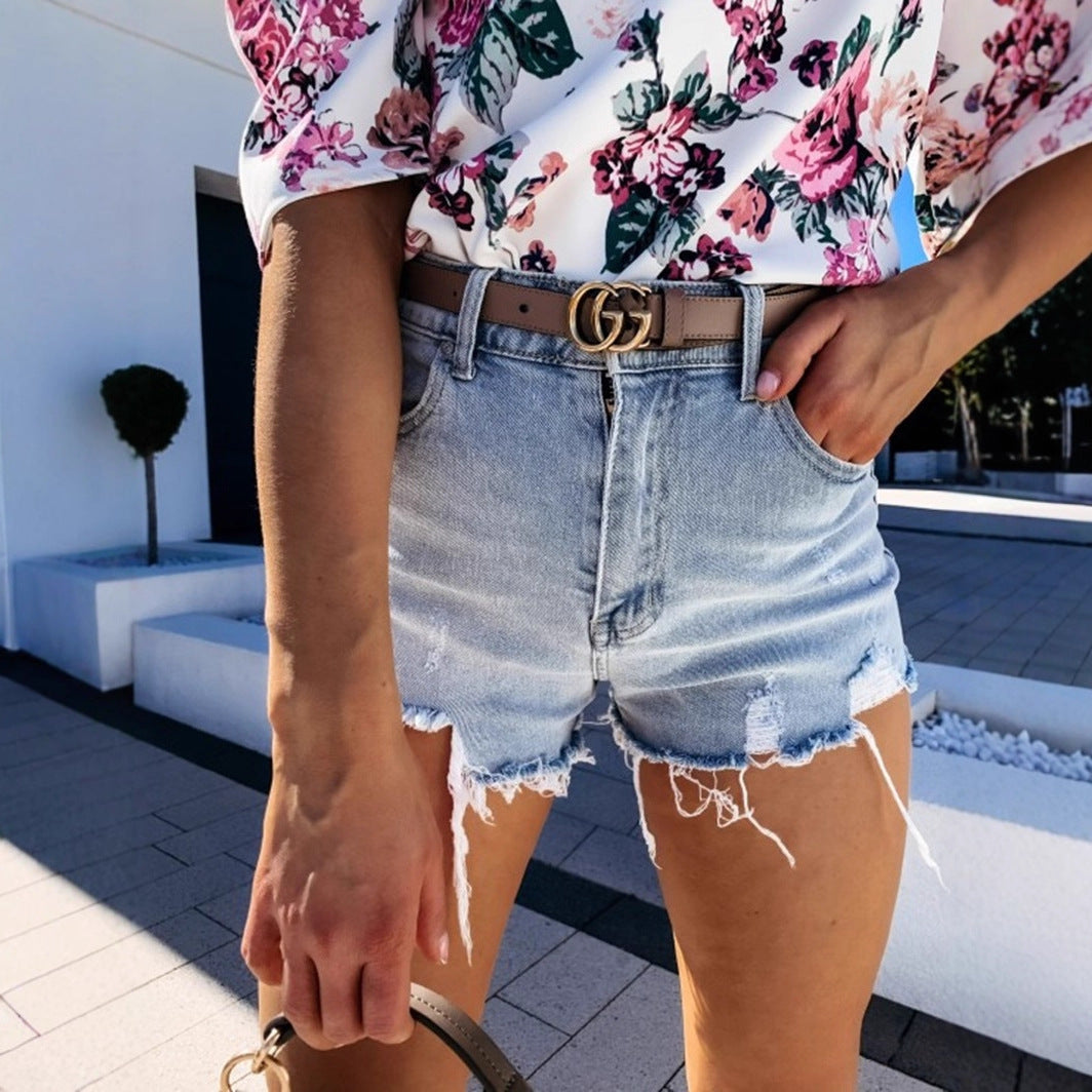 Damen Destroyed Jeans-Shorts im lässigen Vintage-Stil mit unregelmäßigem Saum R&B