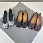 Damen Mokassin Balletschuhe mit einzigartiger Zehenform und glänzender Oberfläche