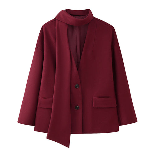 Damen modische Blazerjacke mit abnehmbarer Schalkragen R&B