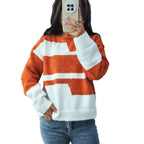Damen Grobstrickpullover mit modischem Streifenmuster und weitem Schnitt R&B