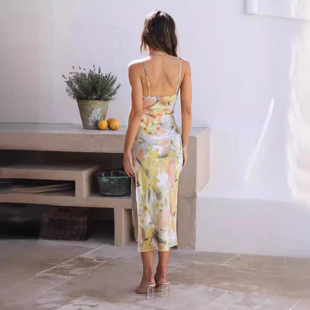 Damen Maxikleid aus fließendem Material mit seitlichem Schlitz R&B
