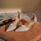Damen elegante Pumps mit glitzerndem Strass und zartem Riemchen R&B