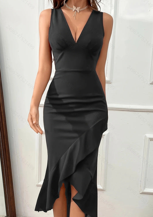 Damen Wickelkleid mit V-Ausschnitt und asymmetrischem Saum R&B