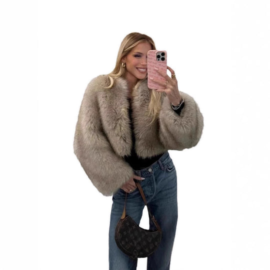 Damen luxuriöse Plüschjacke mit V-Ausschnitt R&B