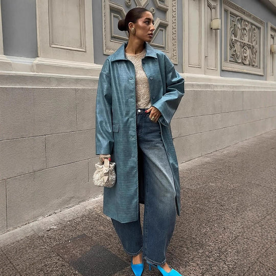 Damen oversized Denim-Trenchcoat R&B
