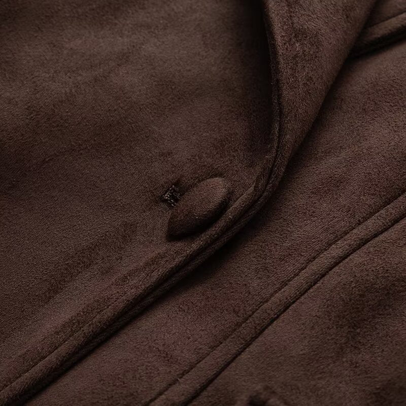 Damen elegante Wildlederjacke mit Taillengürtel R&B