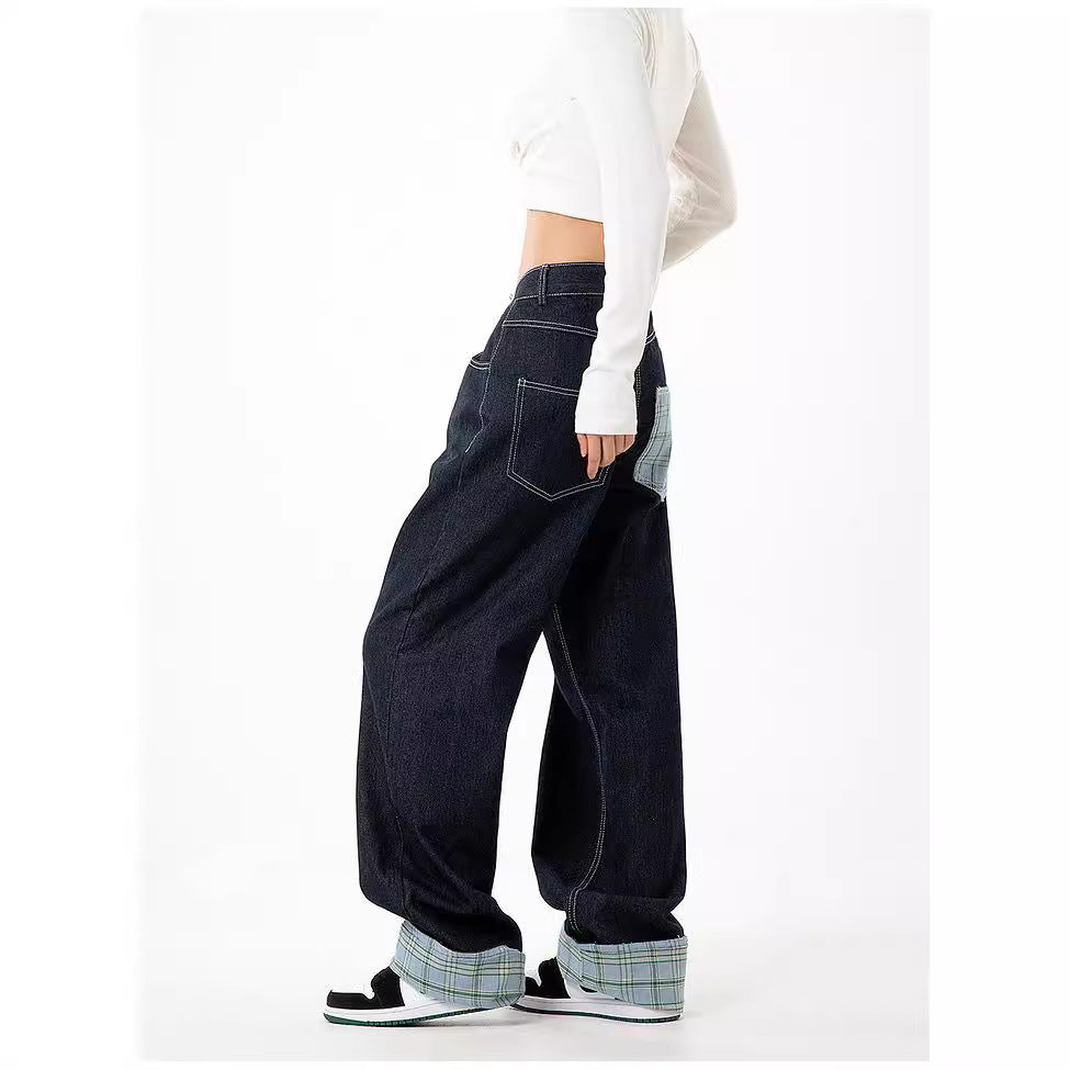 Damen weite Jeanshose im lässigen Schnitt mit hohen Taschen und modernen Nahtdetails R&B