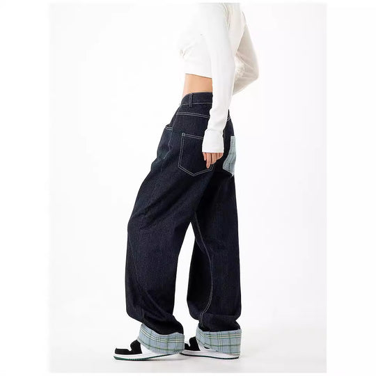 Damen weite Jeanshose im lässigen Schnitt mit hohen Taschen und modernen Nahtdetails R&B