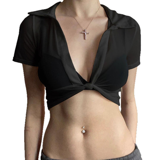 Damen cropped Oberteil mit knotenförmigem Design und tiefem V-Ausschnitt R&B