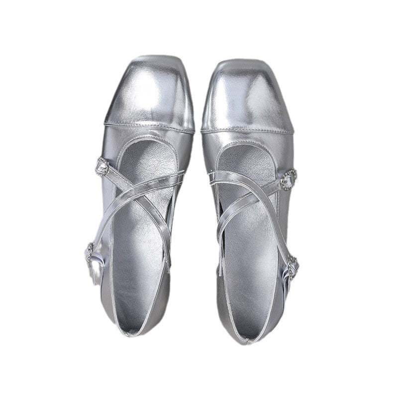 Damen Elegante Flachschuhe mit schimmerndem Obermaterial und verstellbaren Riemen R&B
