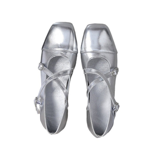 Damen Elegante Flachschuhe mit schimmerndem Obermaterial und verstellbaren Riemen R&B