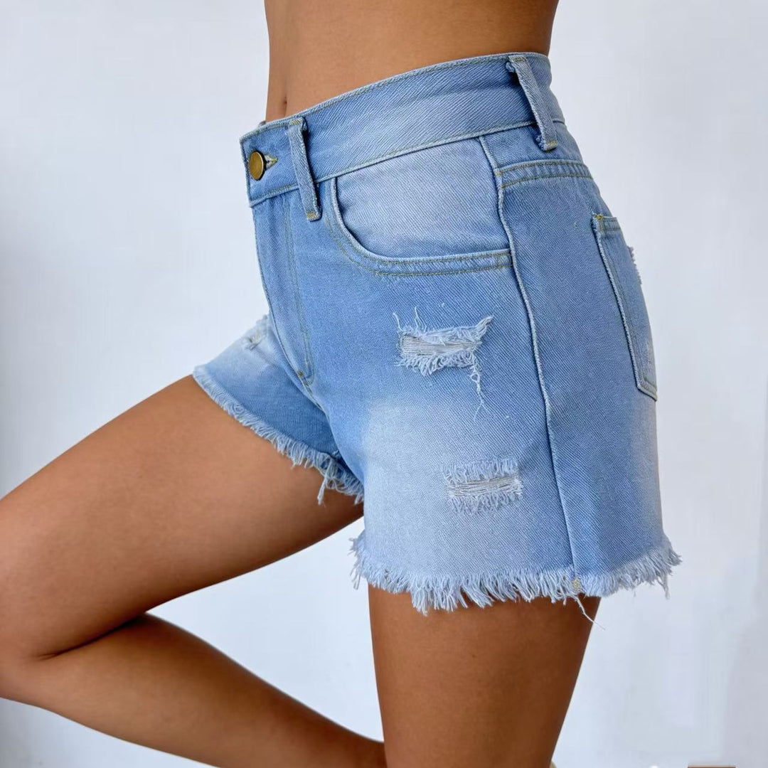 Damen Designer Denim-Shorts mit Fransen und ausgefranstem Saum R&B