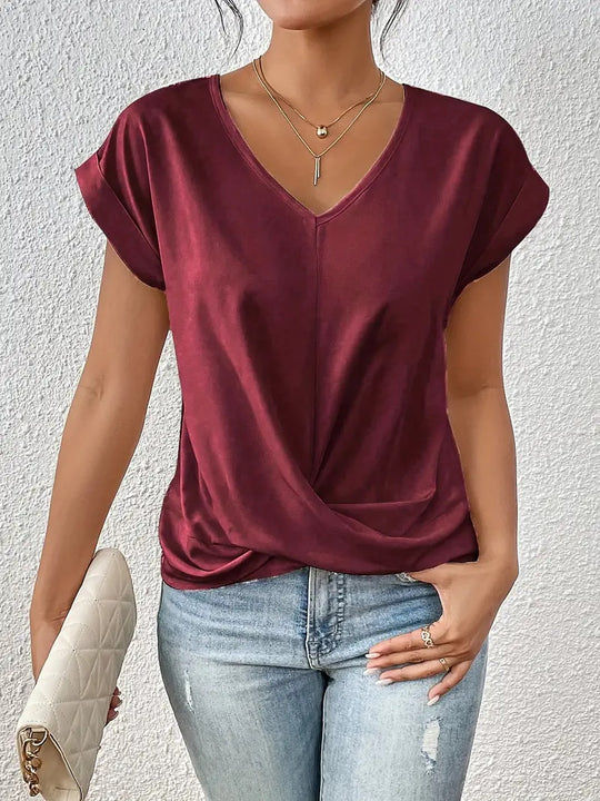 R&B | Einfarbiges T-Shirt mit V-Ausschnitt