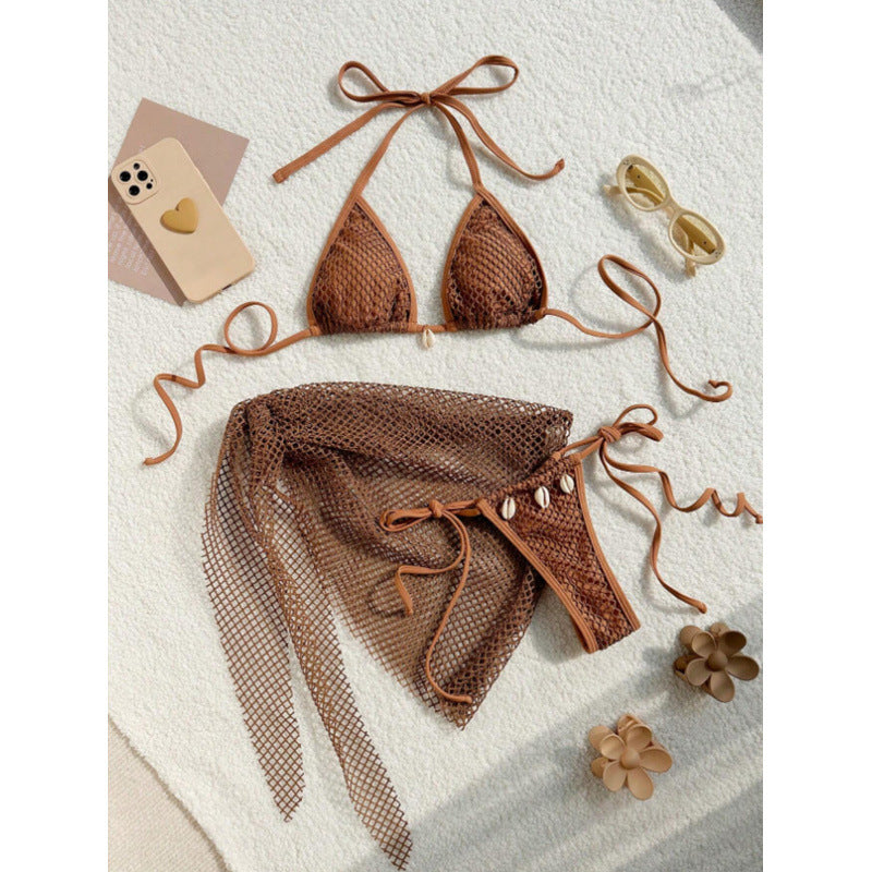 Damen Netz-Bikini-Set mit modischen Schleifen und Muscheldetails R&B