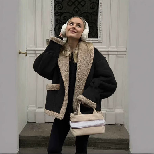 Damen Teddy-Fleecejacke mit praktischem Knopfverschluss und großen Taschen R&B