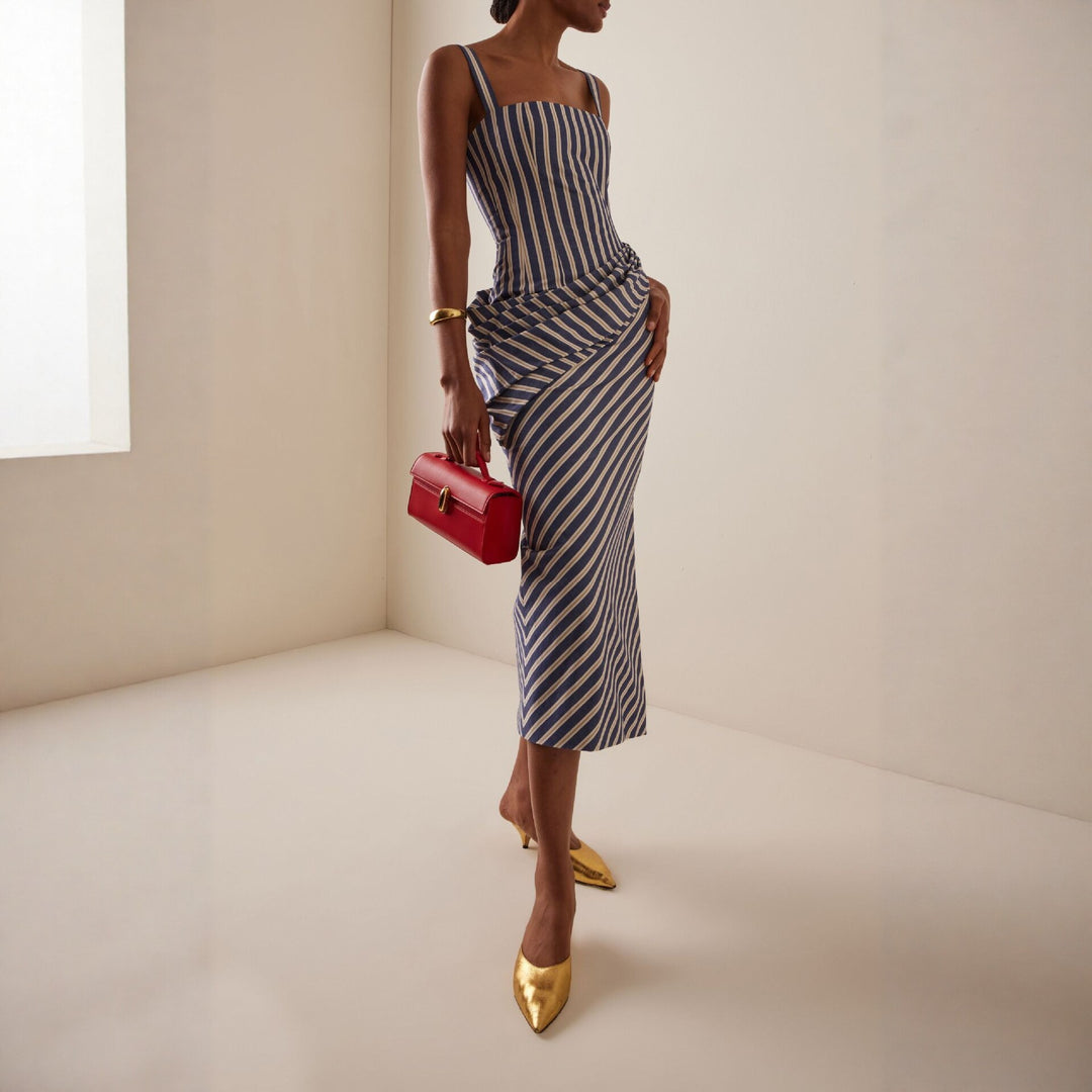 Damen Maxikleid mit asymmetrischen Drapierungen und hohem Schlitz R&B