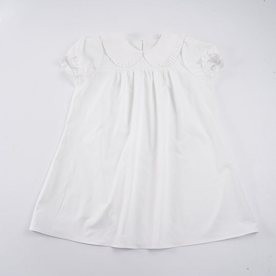 Damen elegantes Baumwollkleid mit Rüschendetails und herausragendem Kragen R&B