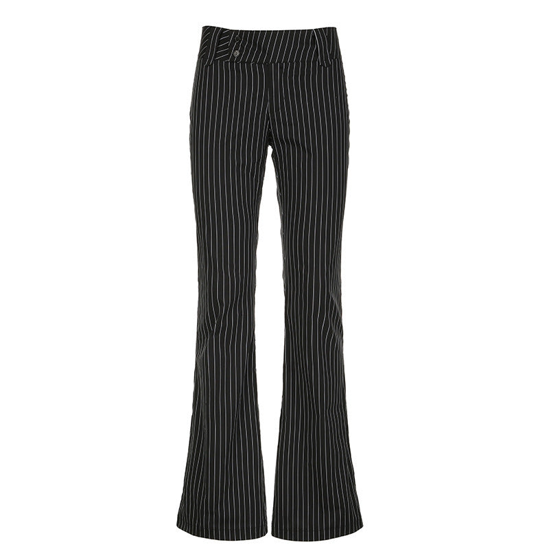 Damen elegante Schlaghose mit vertikalen Streifen R&B