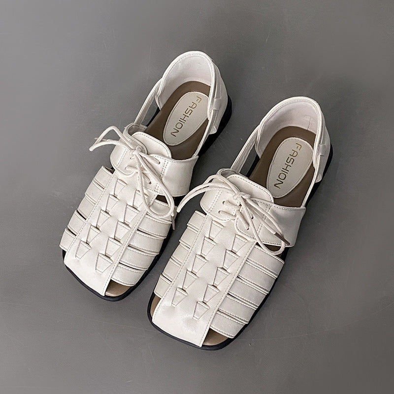 Damen elegante Schnürsandalen mit offenem Zehenbereich R&B