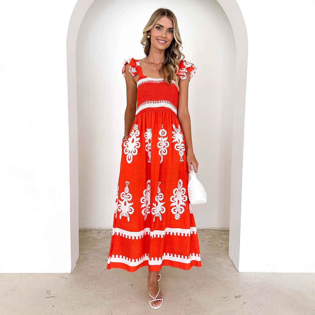 Damen Maxikleid mit floralen Stickereien und Rüschendetails R&B