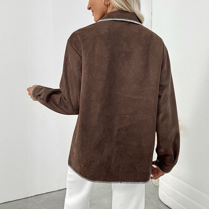 Damen lässige Overshirtjacke mit kontrastierenden Nähten R&B