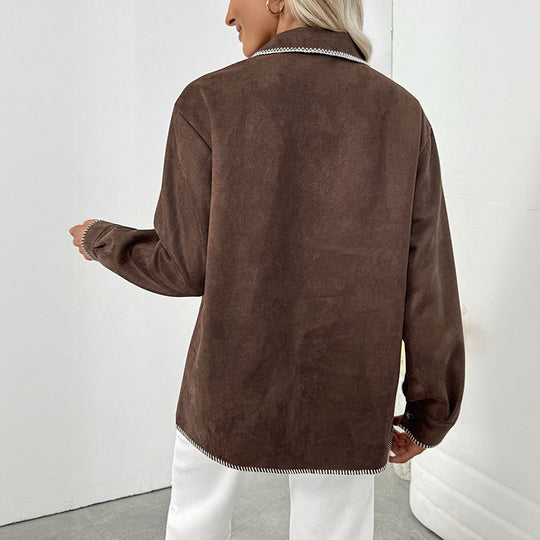 Damen lässige Overshirtjacke mit kontrastierenden Nähten R&B