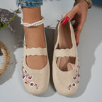 Damen Ballerinas mit floralem Stickdesign und elastischem Riemen R&B