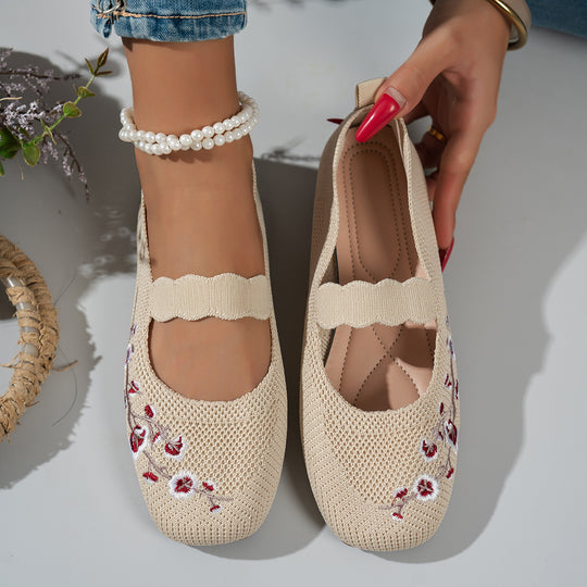 Damen Ballerinas mit floralem Stickdesign und elastischem Riemen R&B