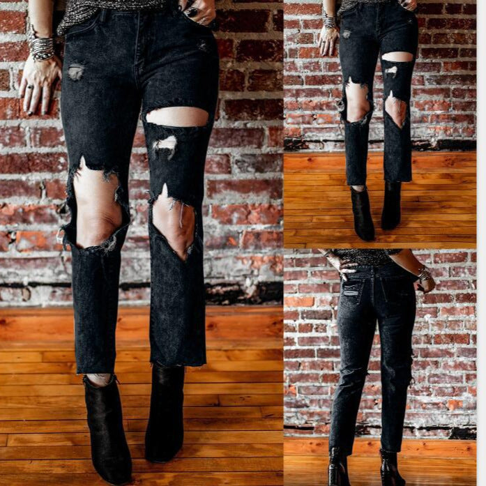 Damen Destroyed Jeans mit hoher Taille und lässigem Schnitt R&B