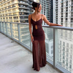 Damen Elegantes Langarm-Maxikleid mit transparentem Rock R&B