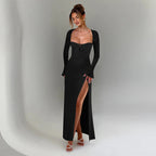 Damen Elegantes Maxikleid mit Spitzenärmel und seitlichem Schlitz R&B