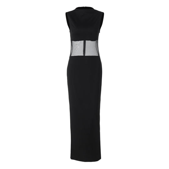 Damen Elegantes und figurbetontes Maxikleid mit transparenten Einsätzen R&B