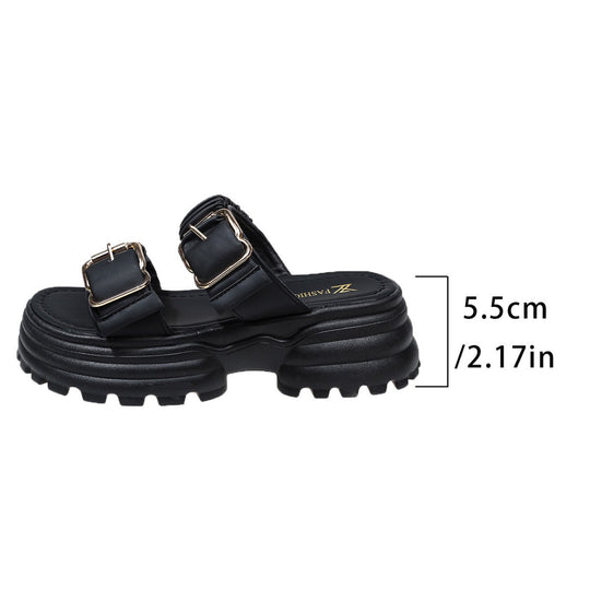 Damen komfortable Plateau-Sandalen mit dekorativen Riemen und ergonomischer Sohle R&B