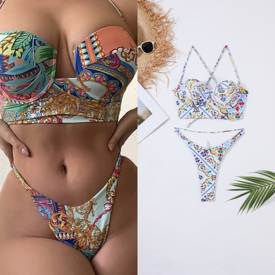 Damen Bügel-Bikini-Set mit floralen Akzenten R&B
