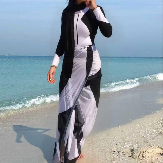 Damen modischer UV-Schutz-Schwimmanzug mit langen Ärmeln R&B