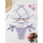 Damen Triangel-Bikini mit modischen Schmuckdetails und BindR&Bändern R&B