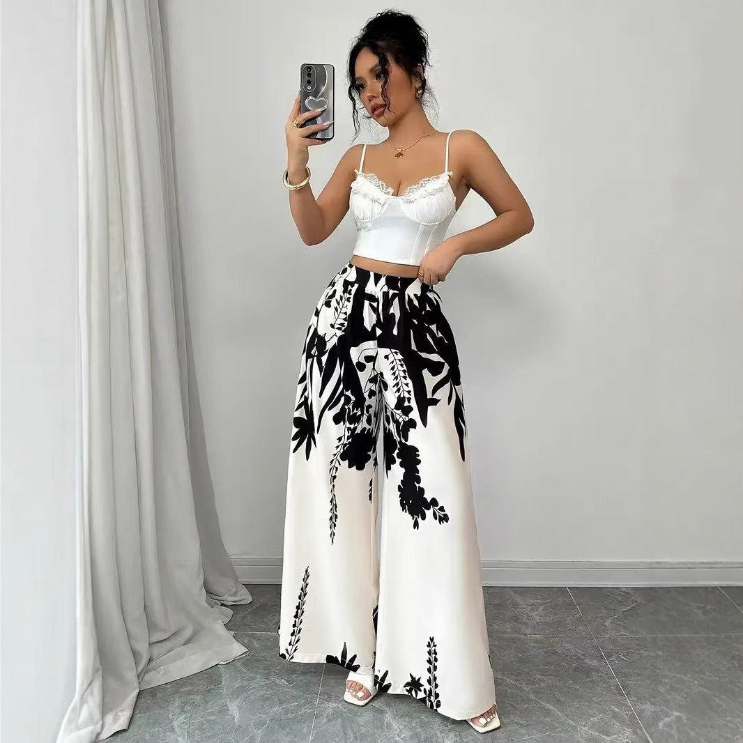 Damen weite Palazzo-Hose mit floralem Muster