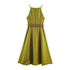 Damen Maxikleid mit schwingendem Saum und dekorativem Gürtel R&B