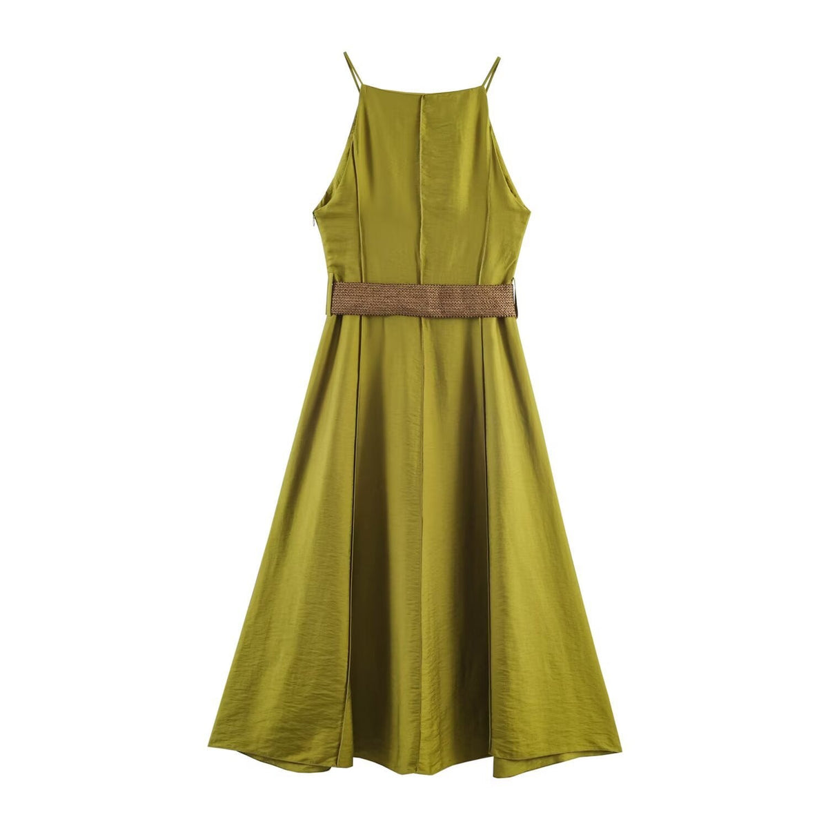 Damen Maxikleid mit schwingendem Saum und dekorativem Gürtel R&B