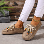 Damen Mokassin-Schuhe mit farbenfrohen Charakterperlen und rutschfester Sohle R&B