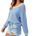 Damen Netzpullover im lässigen Oversized-Stil mit V-Ausschnitt und Rippenbündchen