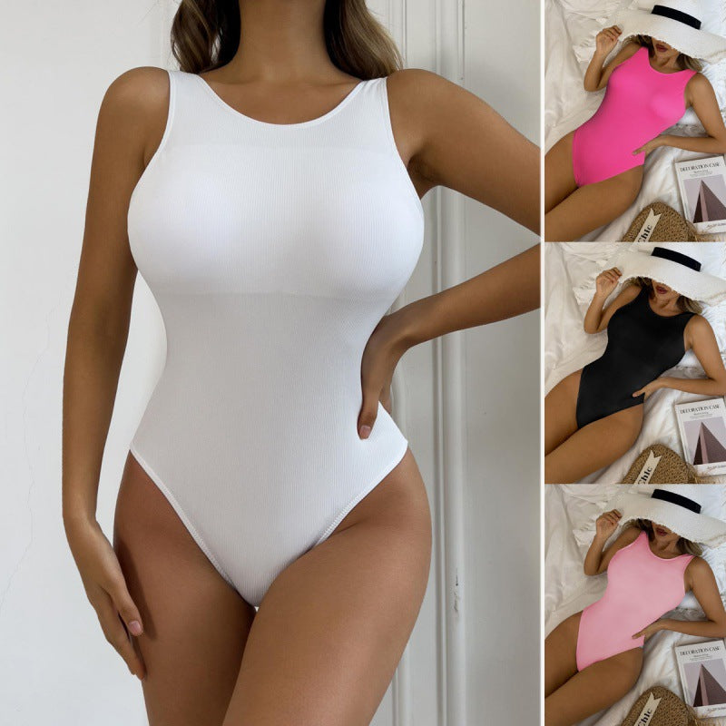 Damen Einteiler Badeanzug mit modernen Rippstrukturen und flexiblem Schnitt R&B