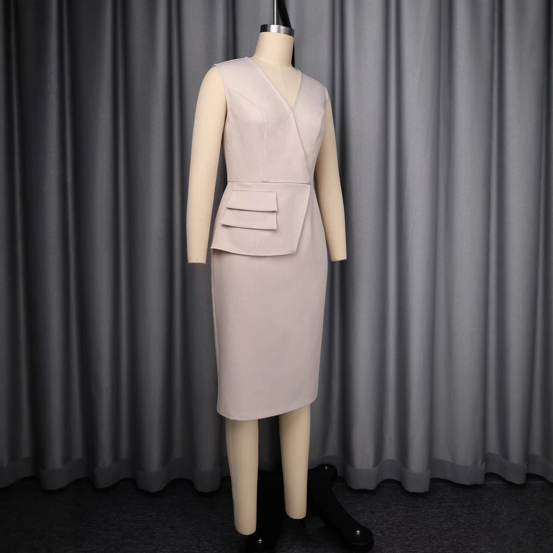 Damen figurbetontes Kleid mit asymmetrischem Schnitt und modischer Rüsche R&B