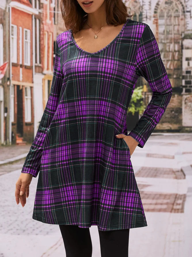 Damen Karo Freizeitkleid mit praktischen Seitentaschen R&B