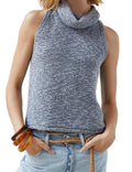 Damen ärmelloses Stricktop mit wärmendem Rollkragen Heidi-Mode