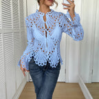 Damen Spitze Bluse mit eleganten Cut-Outs und figurschmeichelndem Design R&B