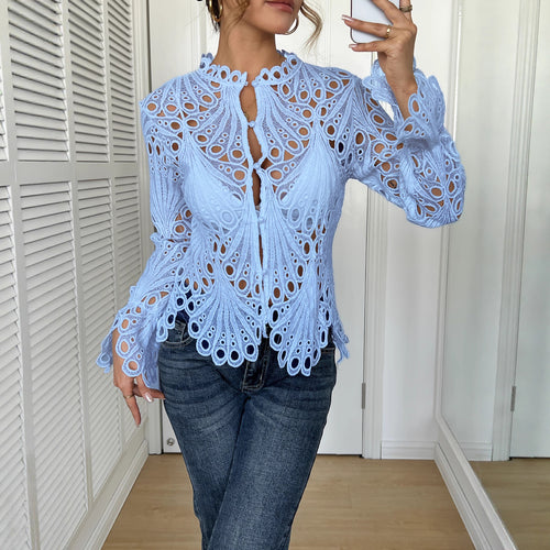 Damen Spitze Bluse mit eleganten Cut-Outs und figurschmeichelndem Design R&B